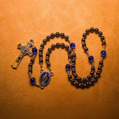 The Blue Rosary of Forgiveness, handmade hematite bead rosary for The Blue Dragon of Wrath