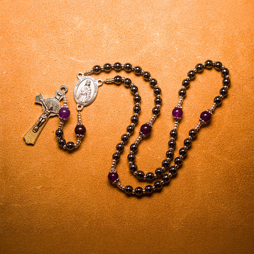 The Indigo Rosary of Temperance, handmade hematite bead rosary for The Indigo Dragon of Gluttony