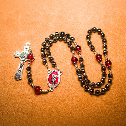 The Red Rosary of Humility, handmade hematite bead rosary for The Red Dragon of Pride