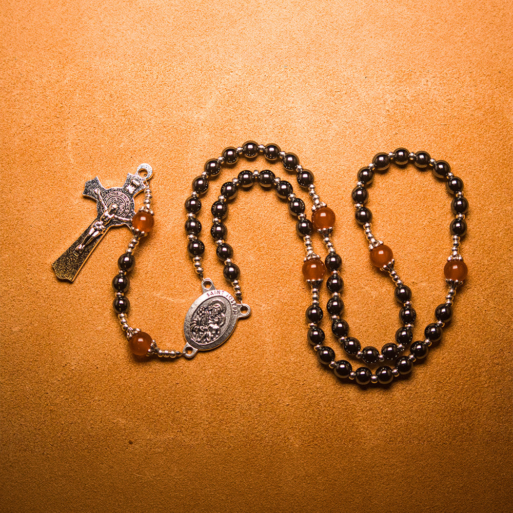 The Orange Rosary of Admiration, handmade hematite bead rosary for The Orange Dragon of Envy