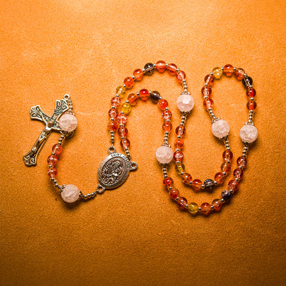 The Orange Rosary of Admiration, handmade glass bead rosary for The Orange Dragon of Envy