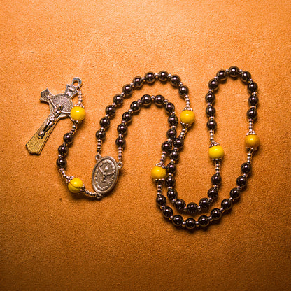 The Yellow Rosary of Zeal, handmade hematite bead rosary for The Yellow Dragon of Sloth