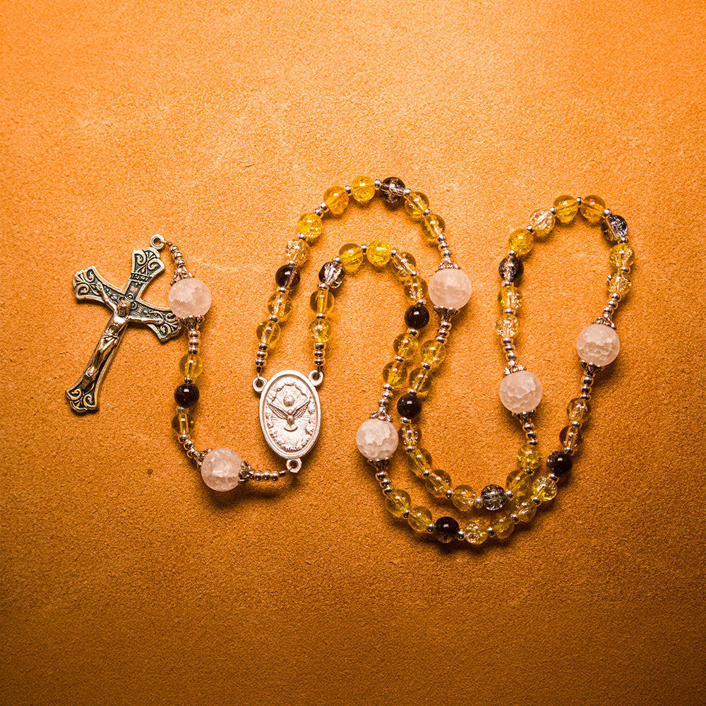 The Yellow Rosary of Zeal, handmade glass bead rosary for The Yellow Dragon of Sloth