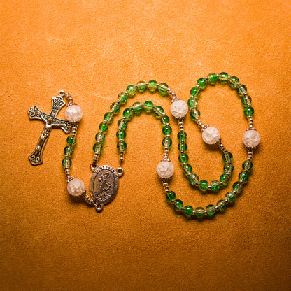 The Green Rosary of Generosity, handmade glass bead rosary for The Green Dragon of Greed